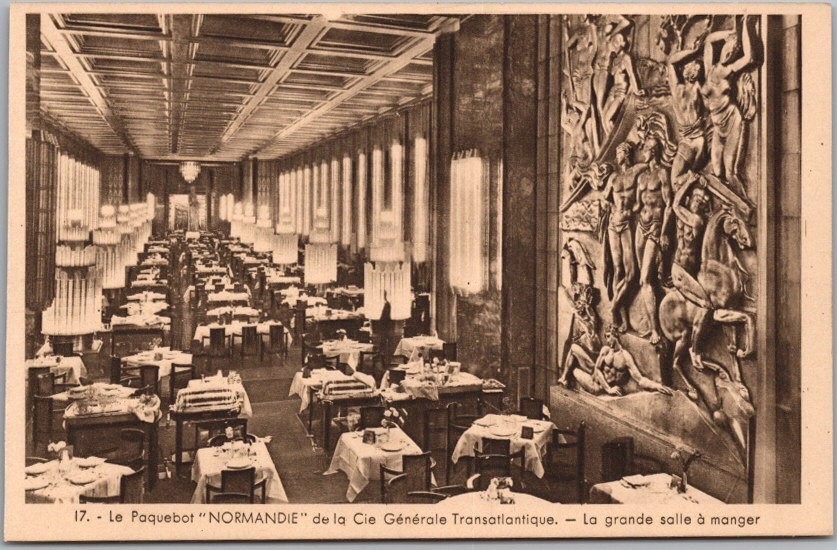 Vintage 1930s S.S. NORMANDIE Cruise Ship Postcard FRENCH LINE 