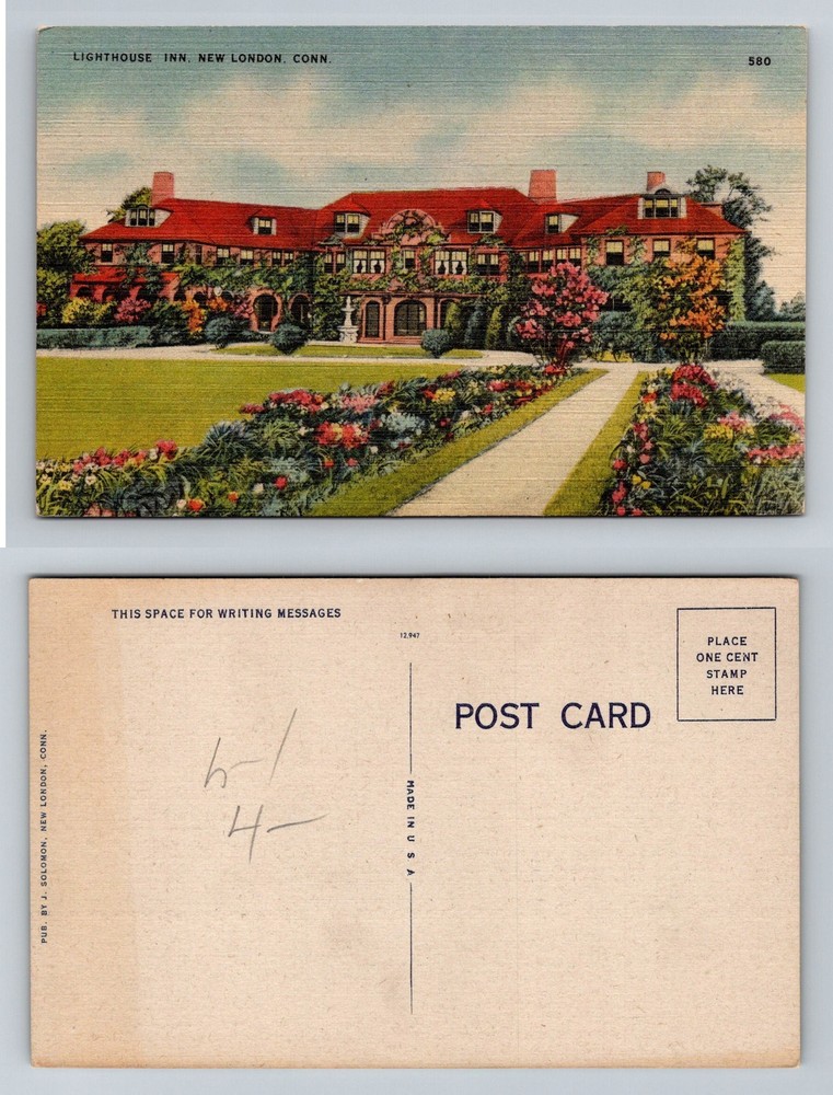 New London CT-Connecticut Lighthouse Inn Gardens and Lawn Front Vintage Postcard