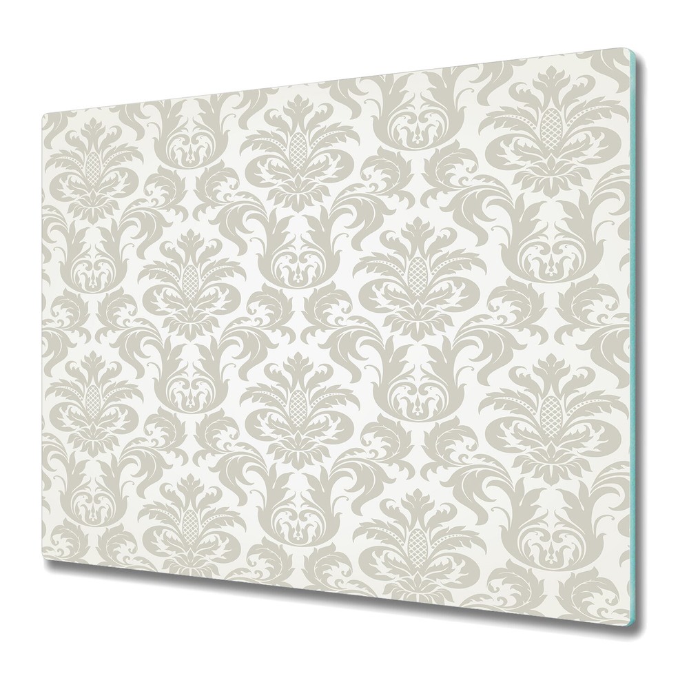 Glass Worktop Saver Kitchen Vector floral damask green and grey 60x52