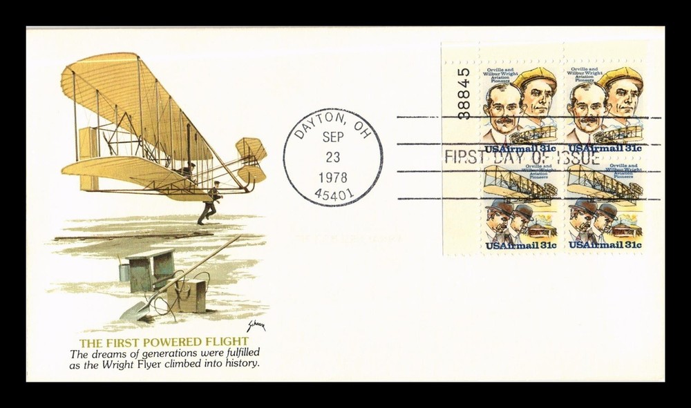 Dr Jim Stamps 31C Airmail Orville And Wilbur Wright Block First Day Fleetwood