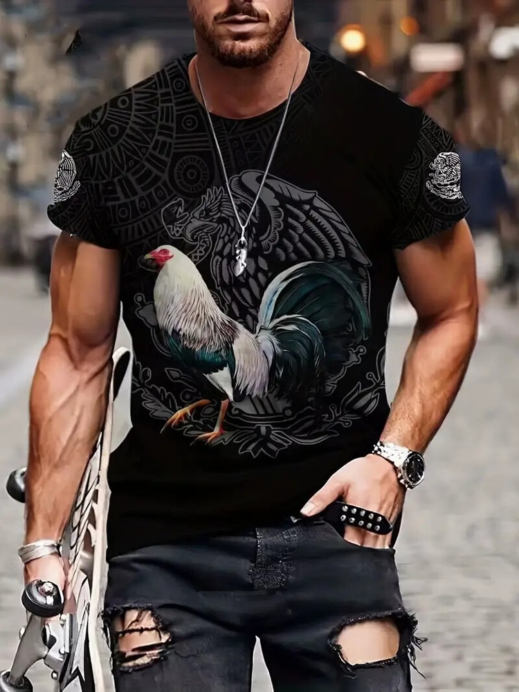 T-Shirt Chicken Mexican Aztec Eagle Graphic Fashion Tee Short Sleeve Men T Shirt