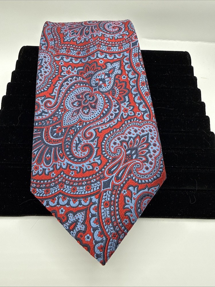 Joseph A Banks Signature Collection Red/Blue Paisley Tie 100% Silk  58x3.75”