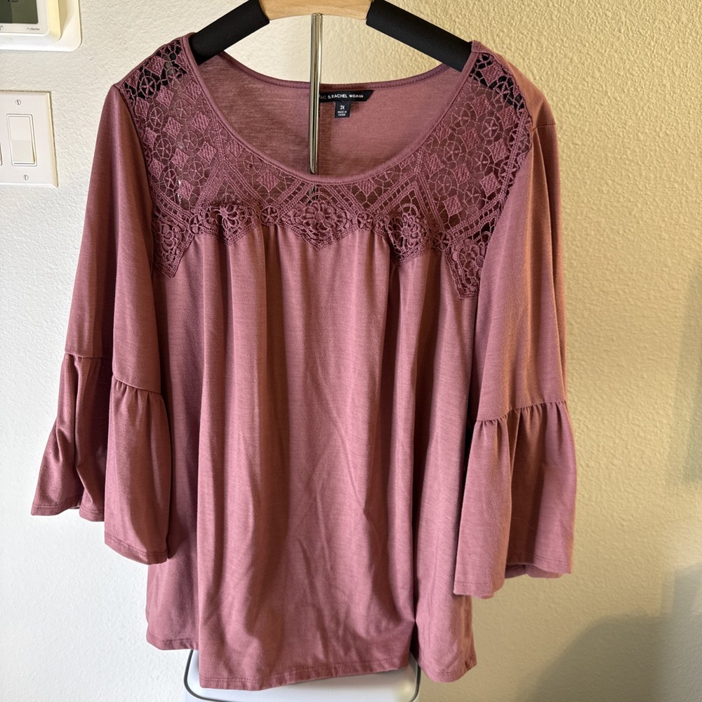 Zac & Rachel Women's Stretchy 3/4 Flowy Sleeve Blouse Pink Size 2XL