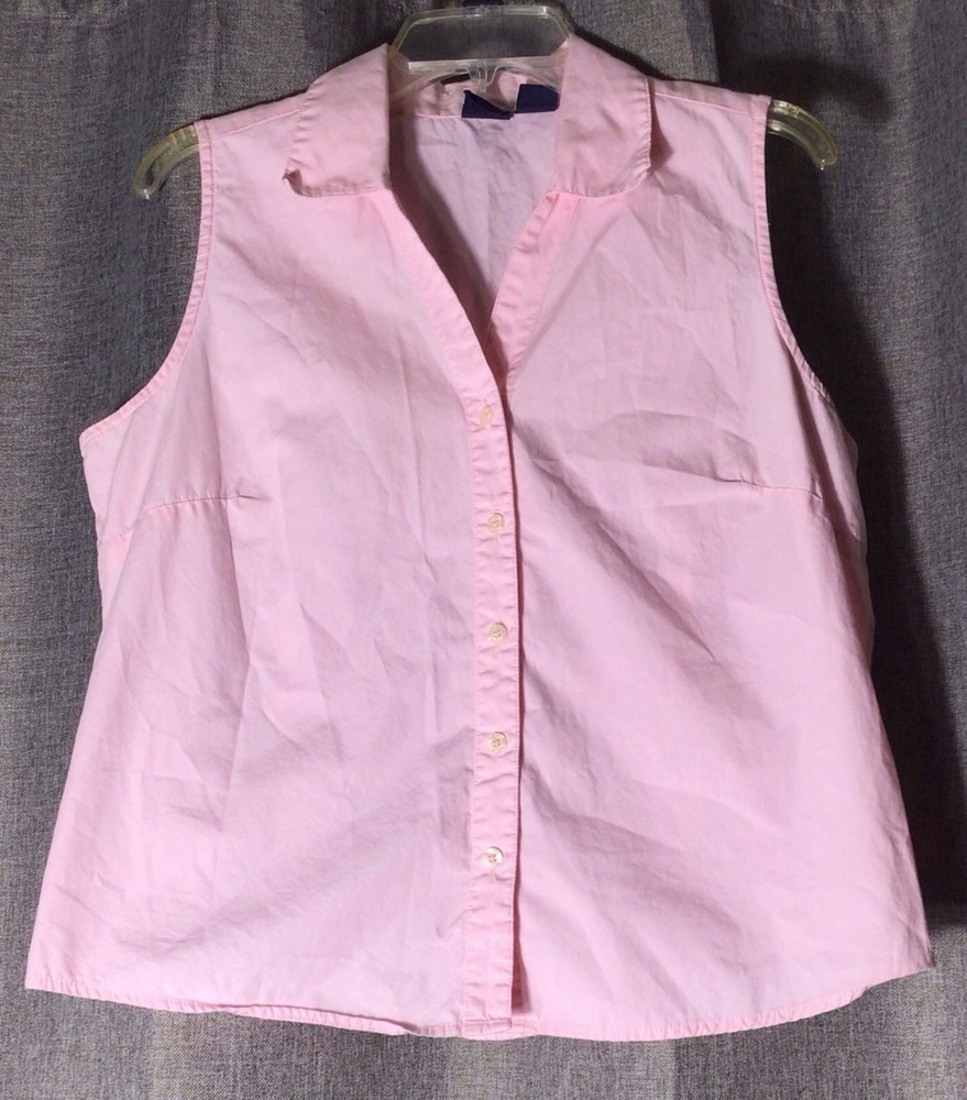 Women’s Basic Edition 100% Cotton Pink Sleeveless Button Up Top Size L