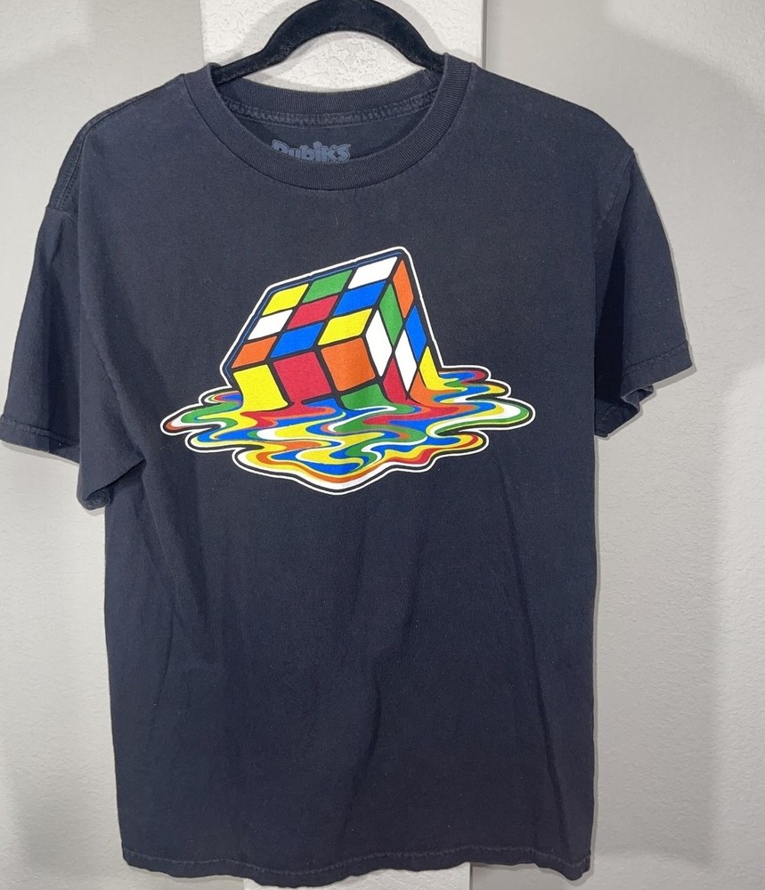 Rubik's Cube Ripple Junction Melting Rubik's Cube Black graphic T-Shirt size M