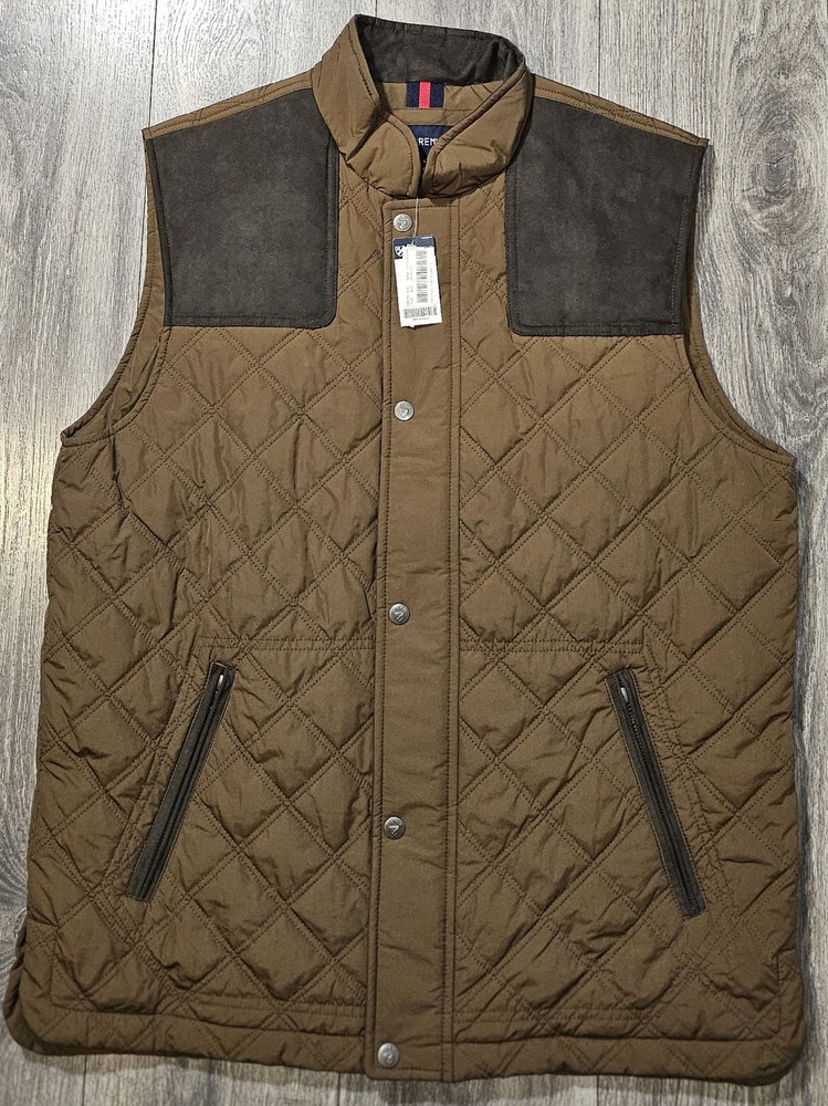 Cremieux 38 Nylon Lined Diamond Quilted Golf Vest Olive Brown Suede Men's Size L