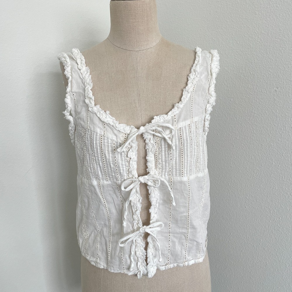 Zara Tank Top Women M Cream Tie Up Romantic Femme Festival Boho Coquette