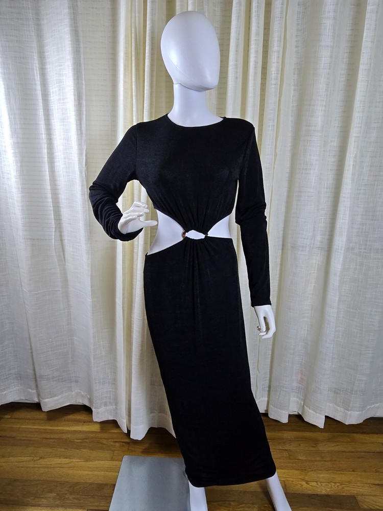 Womens Mock Neck Cut Out Black Long Dress Size 10