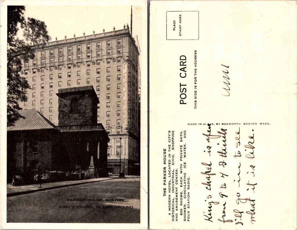 Parker House Boston King’s Chapel Postcard