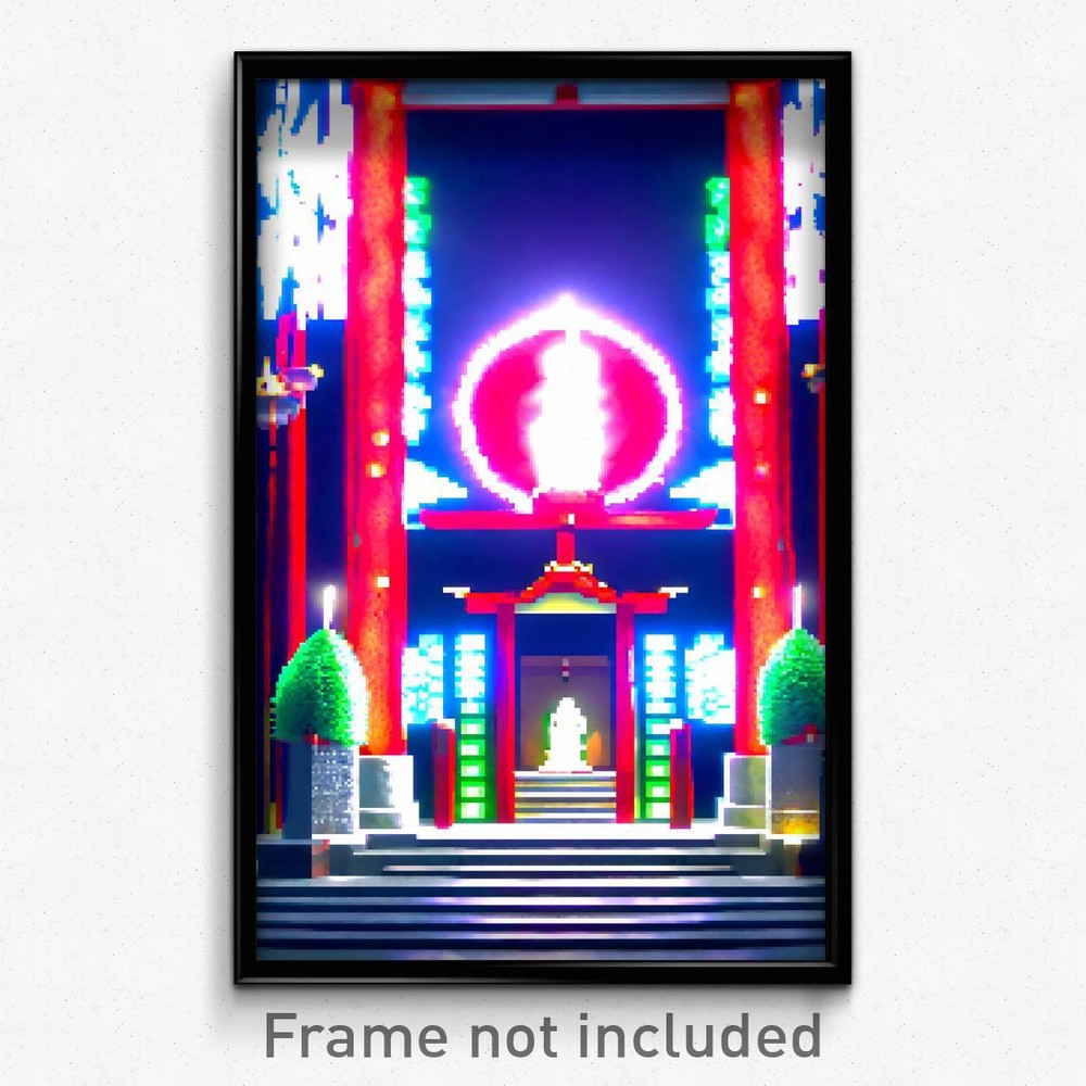 Pixel Art Poster - Energetic Shrine (8 Bit Psychedelic Trippy Video Game Print)