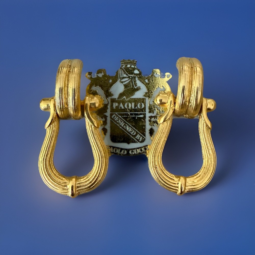 Vintage Paolo Gucci Earrings Door Knocker Horse bit Gold Tone Clip 1980s