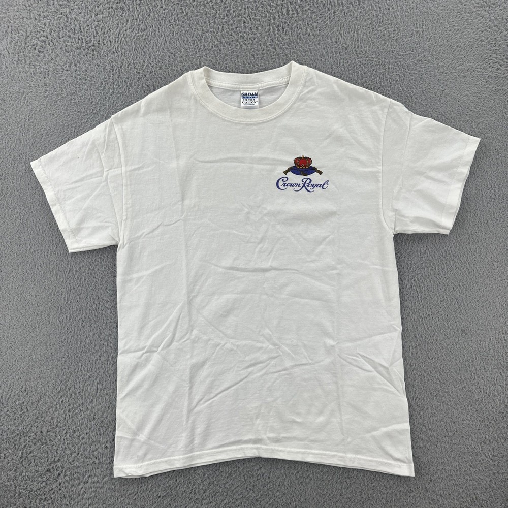 Vintage Gildan Men’s Size Large White Shirt Crown Royal Alcohol Promo Logo Tee