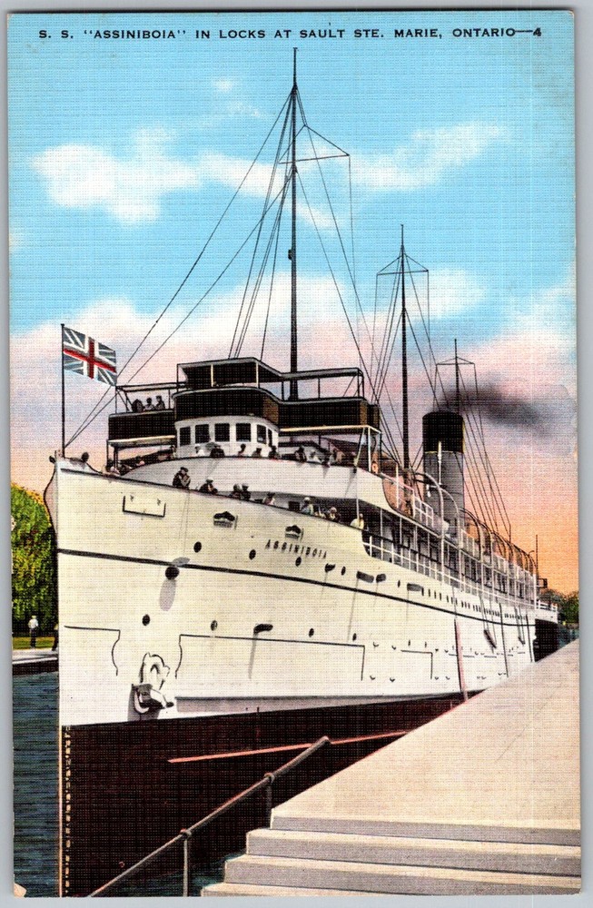 Vtg Linen Postcard S.S Assiniboia Sault Ste Marie, Ontario, CA 1930s