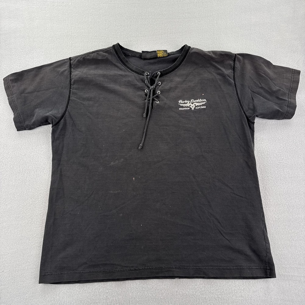 Harley-Davidson Shirt Womens Medium Black Lace Up Biker Motorcycle Tee Top