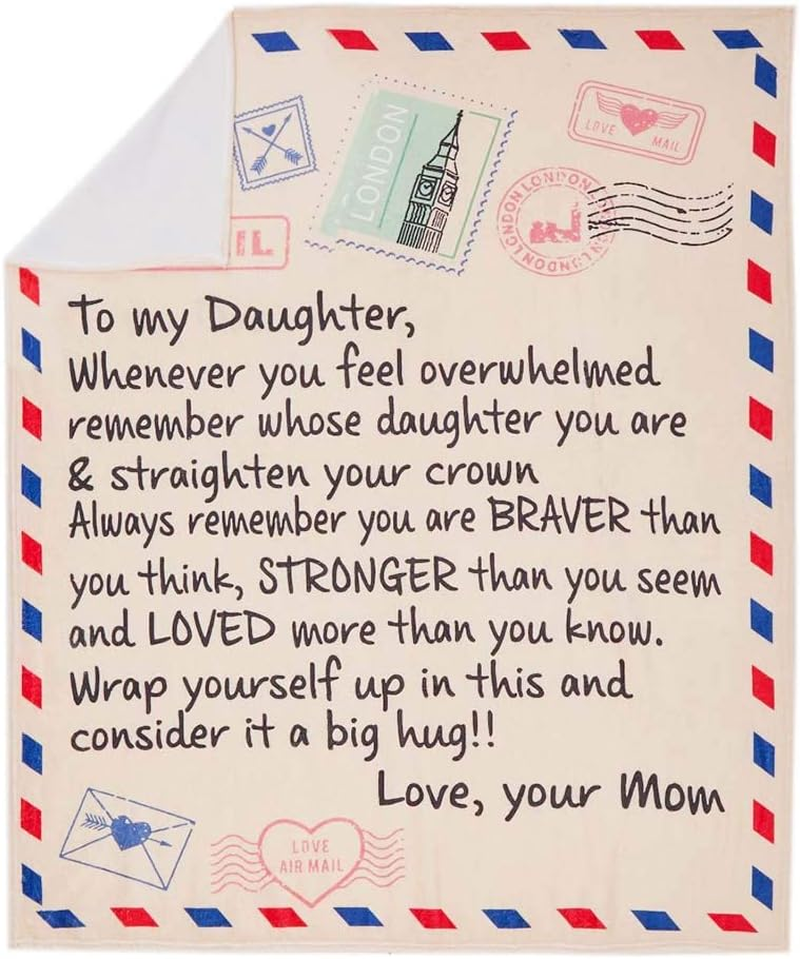 Airmail Blanket 60X50 Inch to My Daughter Letter Printed Quilts Mom for Daughter