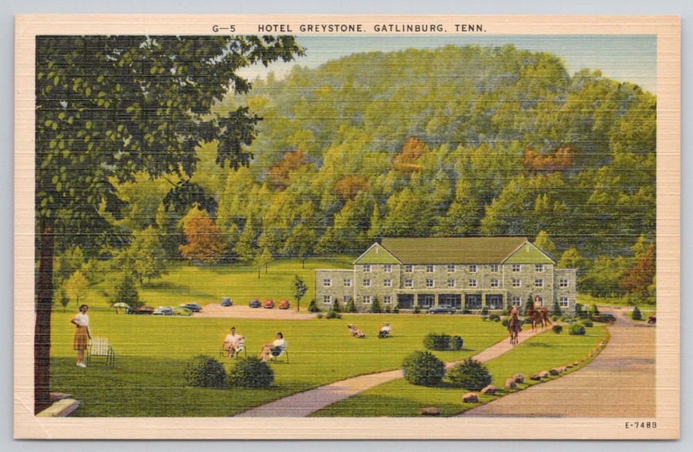 Hotel Greystone Gatlinburg TN Postcard Linen Vintage Great Smoky Mountains