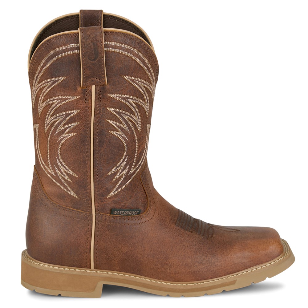 Justin Original Stampede 11 Inch Waterproof Embroidered Workboots Soft Toe