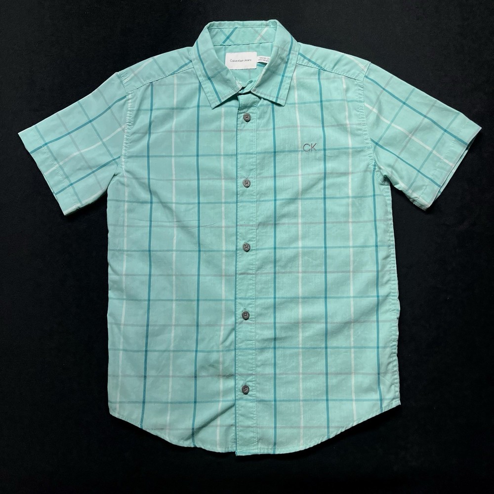 Calvin Klein Boys Short Sleeve Plaid ButtonUp Shirt - Size M 10-12 Preowned