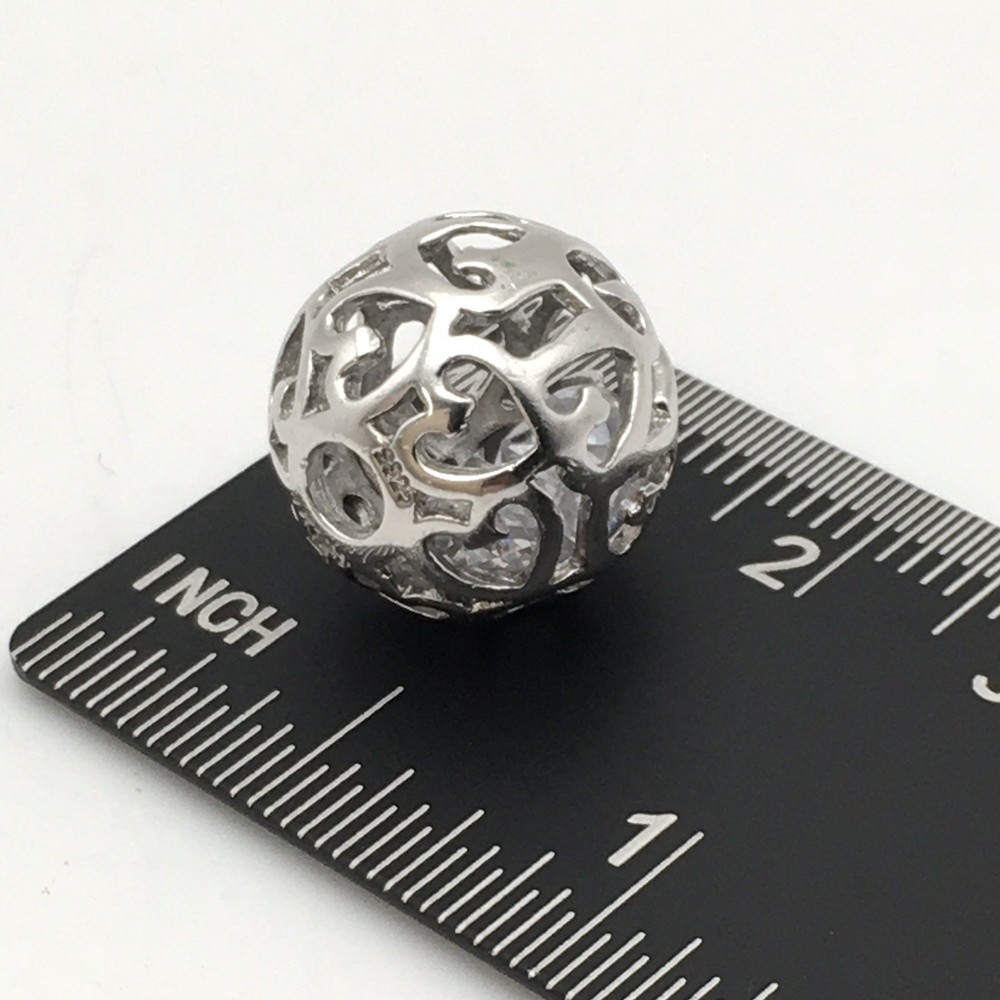 Sterling Silver Heart Cut Out Floating CZ Ball Charm Pendant Marked 925 3.3g #15