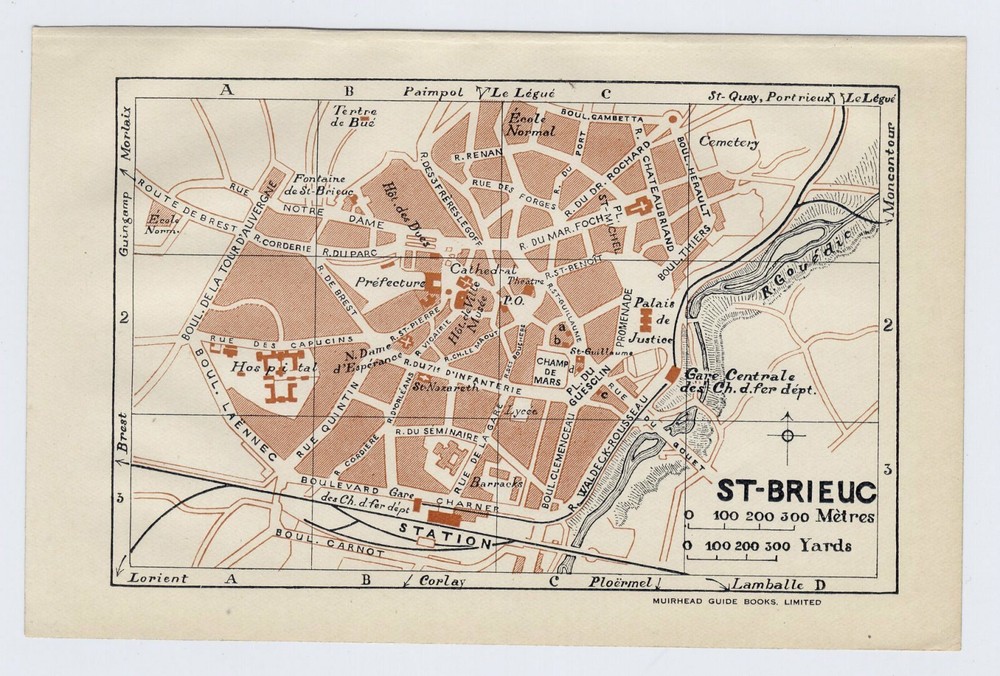 1926 Original Vintage City Map Of Saint-Brieuc / Bretagne Brittany / France