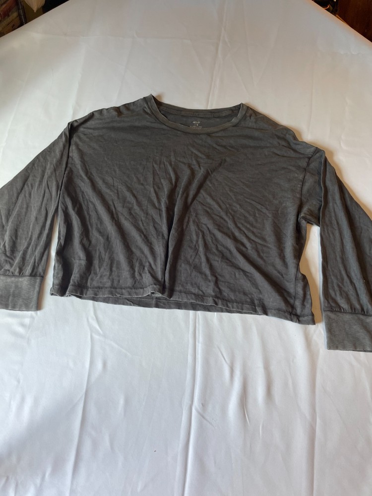 Aerie Women's Pullover Cropped Sweatshirt Long Sleeve Crew Neck Size Large Black