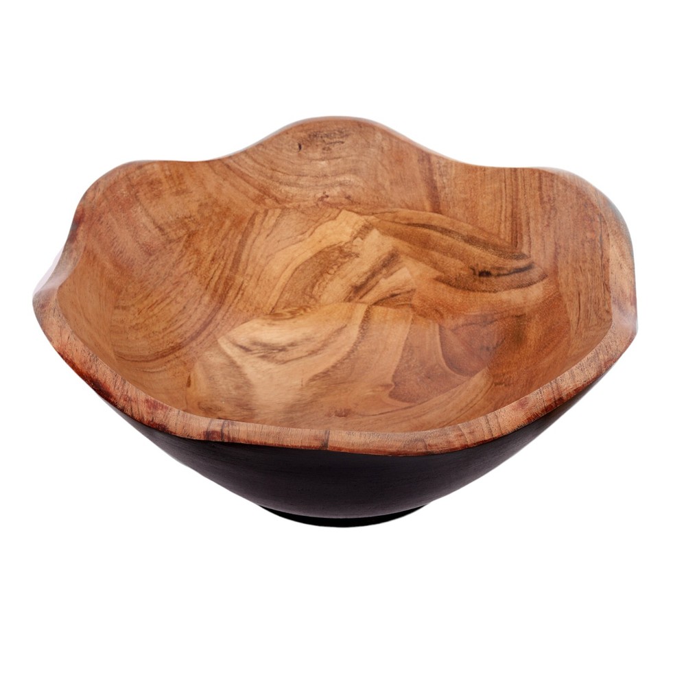 Acacia Wood Fruit Bowl - Black & Natural Wood Finish - Handmade Rustic Salad Bow-image