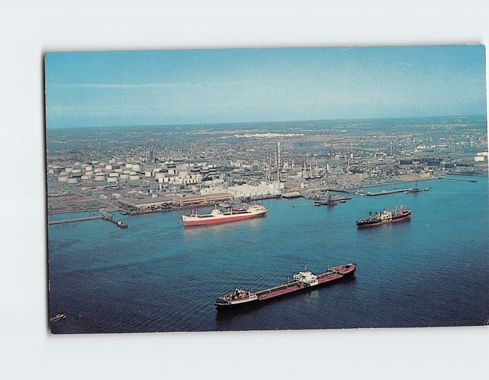 Postcard Aerial View Port of Marcus Hook  Delaware River in Pennsylvania USA