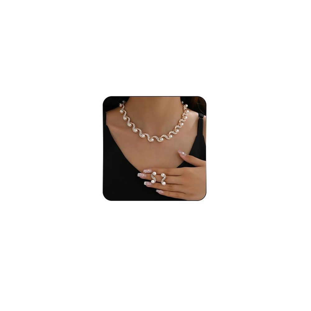 FUTIMELY Rhinestone Pearl Bridal Necklace Earring Set Silver Crystal Brida Ch...