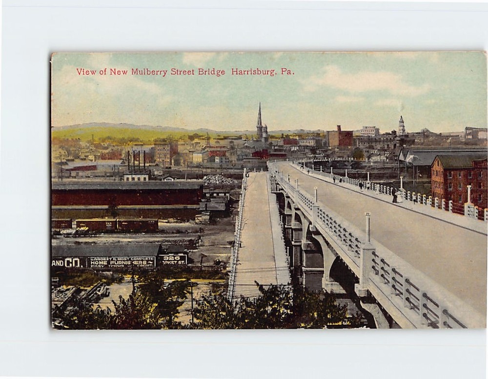 Postcard View of New Mulberry Street Bridge Harrisburg Pennsylvania USA