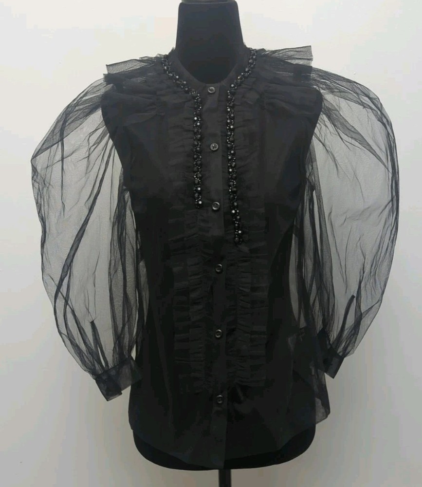 A4 Simone Rocha x H&M Puff SleeveTulle Blouse Black Size XS