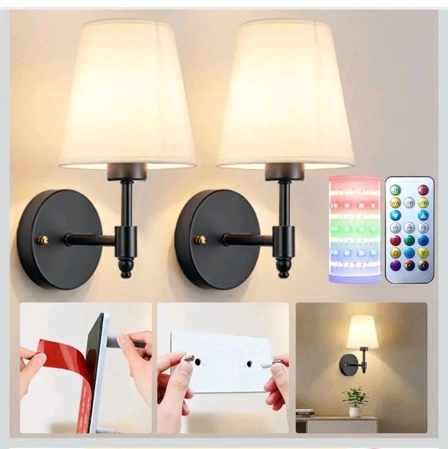 Battery Operated Wall Sconces Set Of Two, Wireless Battery Wall Light With...