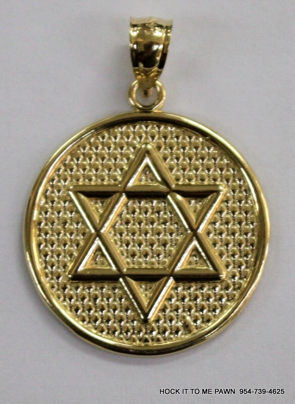 14k Yellow Gold Star Of David Symbol On Round Disc Charm Pendant
