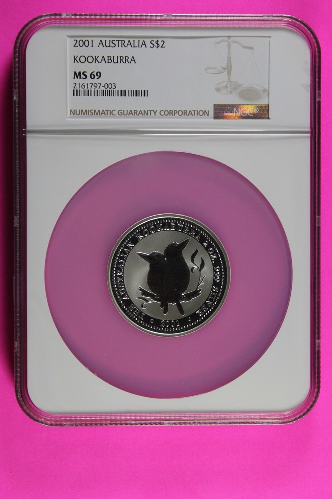 2001 MS 69 2 Kookaburra 2 OZ .999 Fine Silver Coin Australia NGC Certified 7053