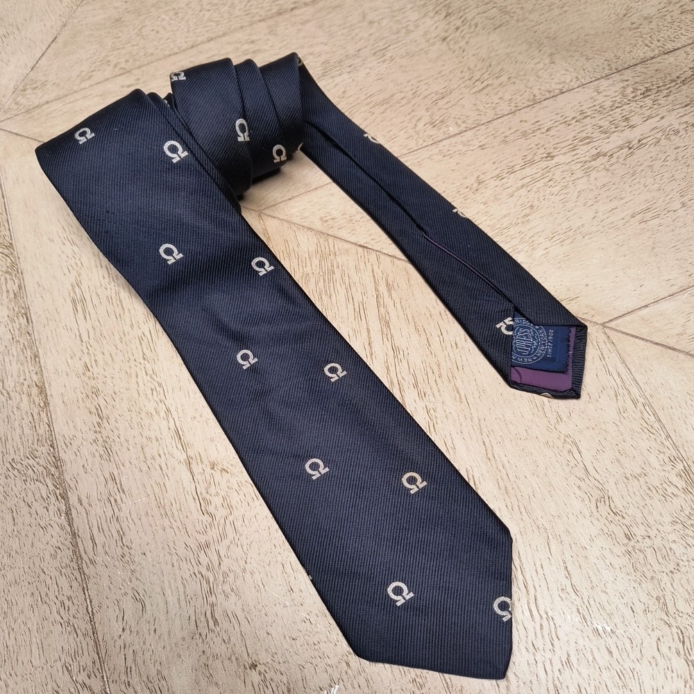 Vintage J.Press Omega Fund Skinny Necktie Navy Blue Repp Silk 3 Store Tag