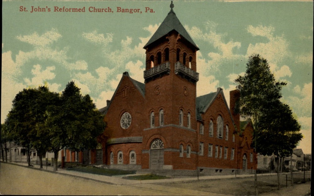Bangor Pennsylvania St John's Reformed Church unused vintage c1910 postcard