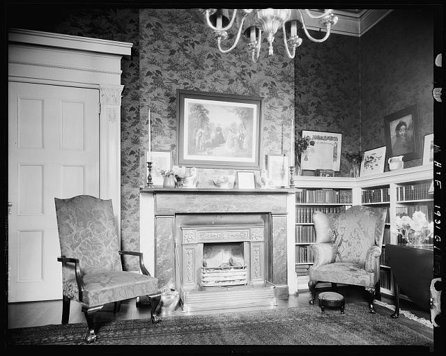 Richmond Virginia Glasgow House 1930s fireplace interior mantel bookcases