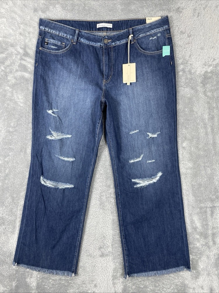 KanCan Maurices Jeans Women's 20x32 TAG Blue High Rise Wide Leg Distressed Pants