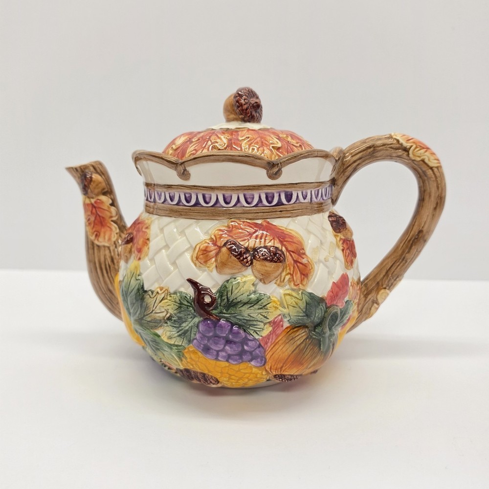 Omnibus By Fitz & Floyd ~ 1995 Teapot Fall Acorn Pattern ~ Retired Autumn