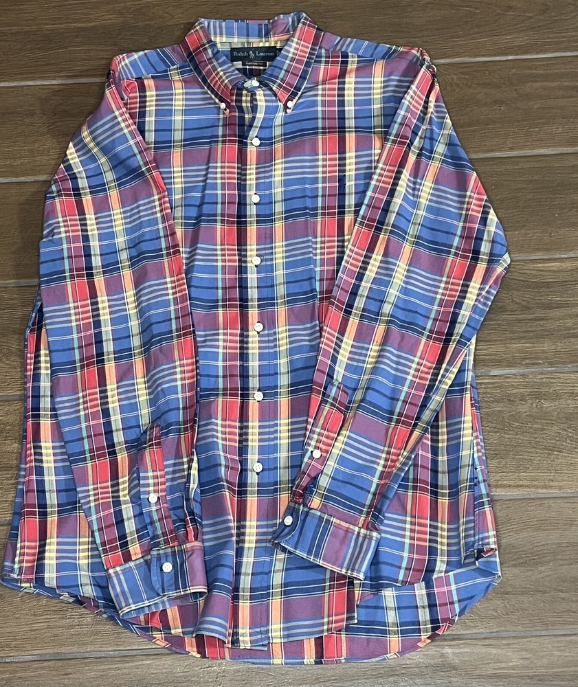 RALPH LAUREN Men's Multi Color Plaid Custom Fit Long-Sleeve Shirt XL Button-Down
