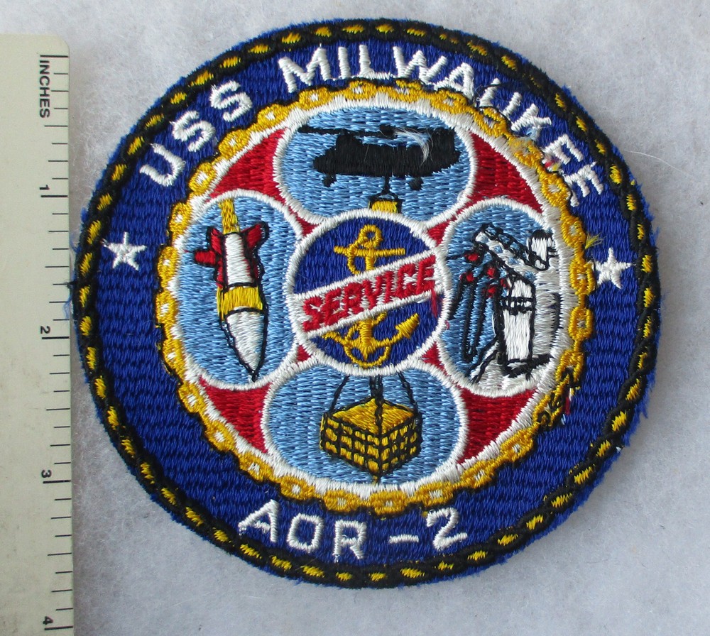 Original Vintage US NAVY SHIP PATCH USS MILWAUKEE AOR-2