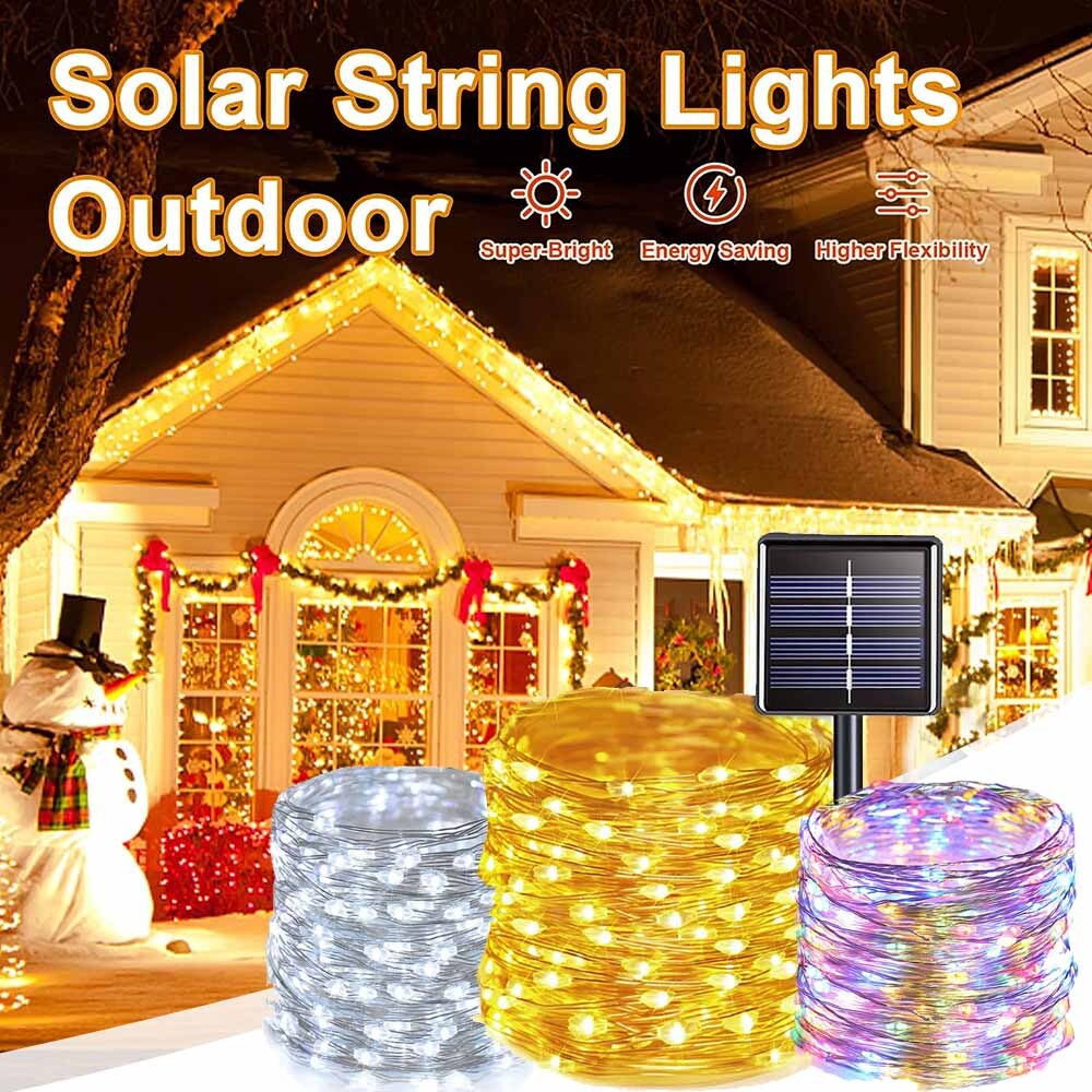 Solar-Powered LED Copper Fairy Lights for Outdoor Garden & Yard Decor