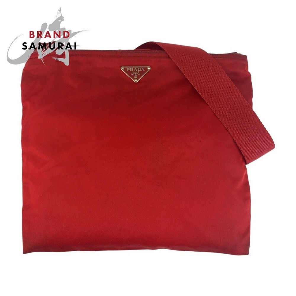 RARE Prada Tessuto Triangle Logo Crossbody Bag Red Nylon Silver Hardware
