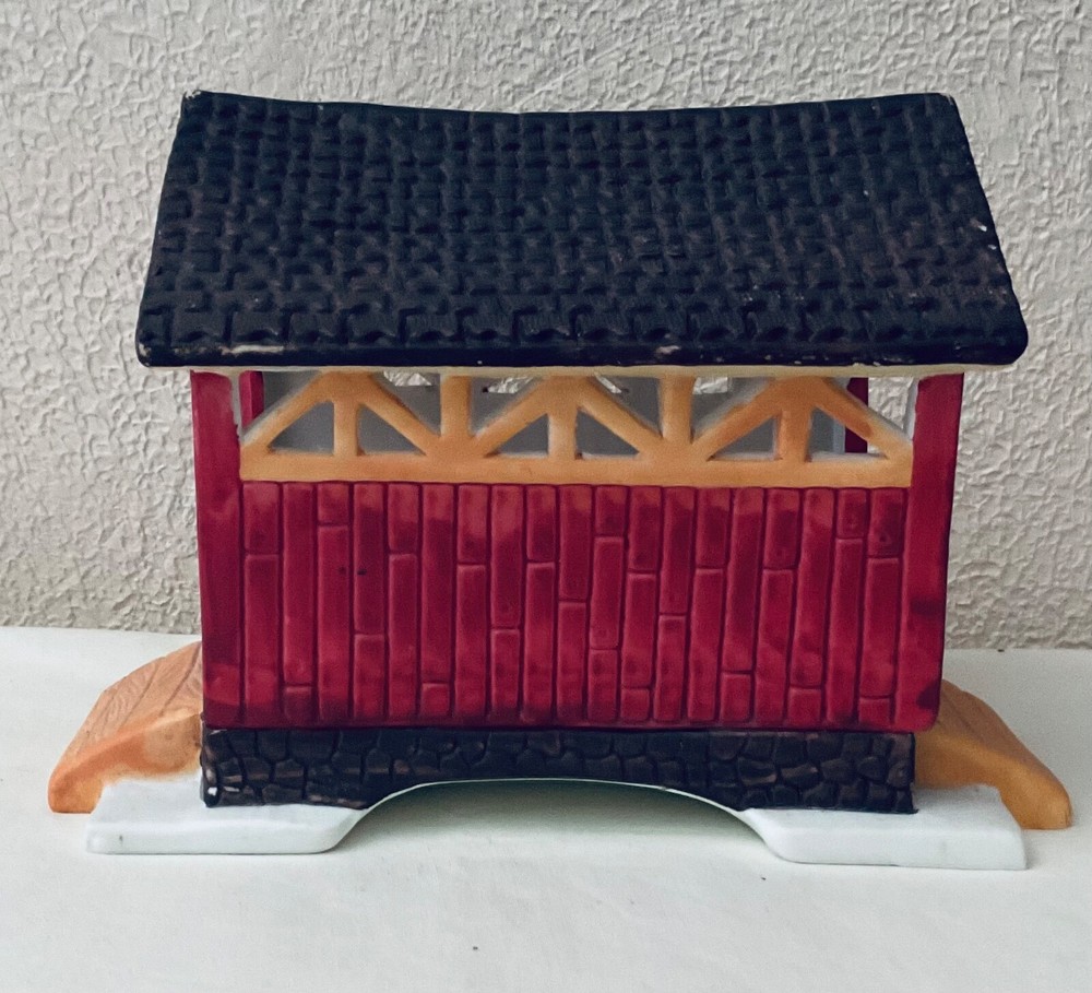 Vtg 1995 Victorian Village Old Towne Covered Bridge Christmas Decor-image