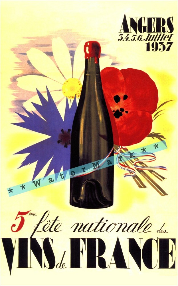 Champagne Vins De France 1937 French Retro Advertising Vintage Poster Print
