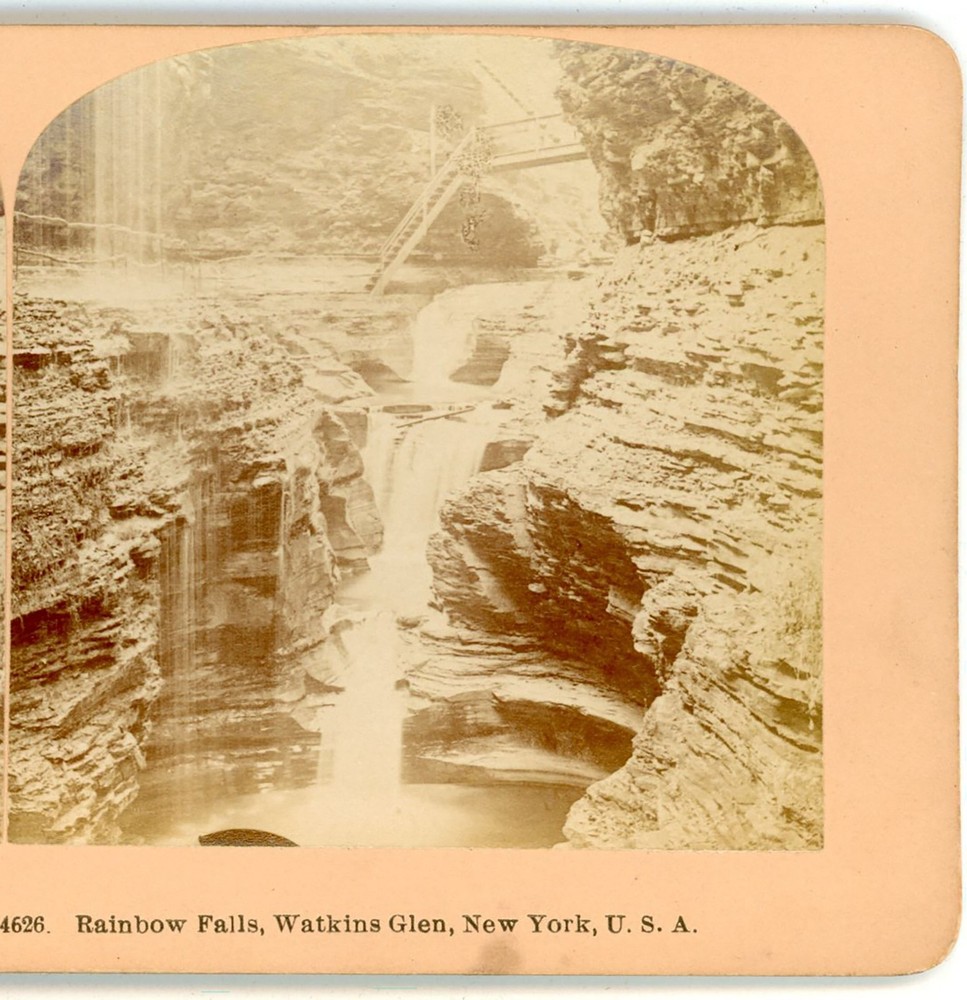 Rainbow Falls Watkins Glen NY Kilburn Stereoview