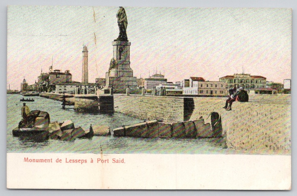 Port Said Egypt Monument de Lesseps Suez Canal Vintage Postcard
