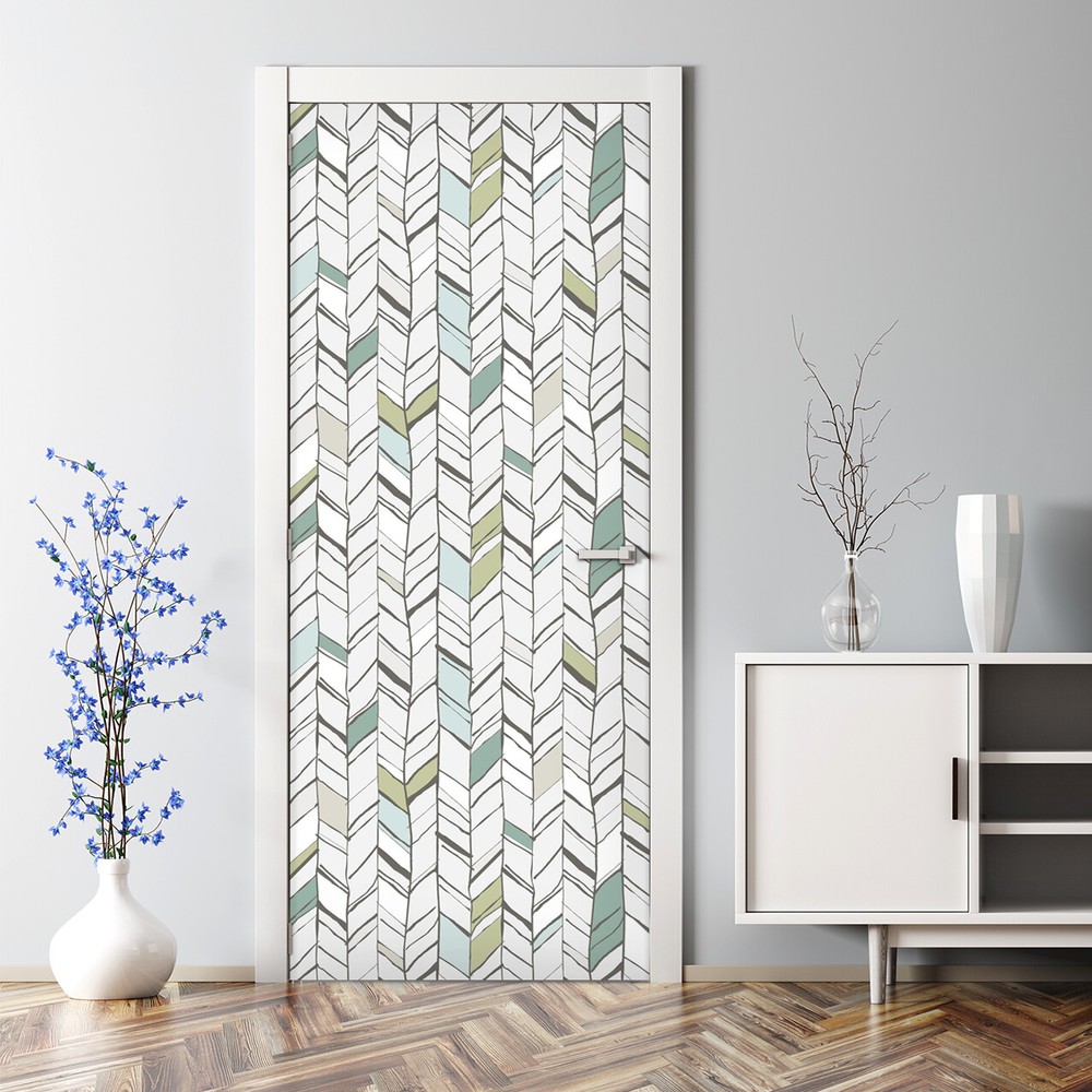 Colorful herringbone pattern geometric hand-drawn Adhesive Door sticker reusable