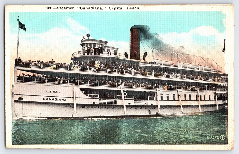 Ontario Canada Crystal Beach SS Canadiana Passenger Steamer Vintage Postcard