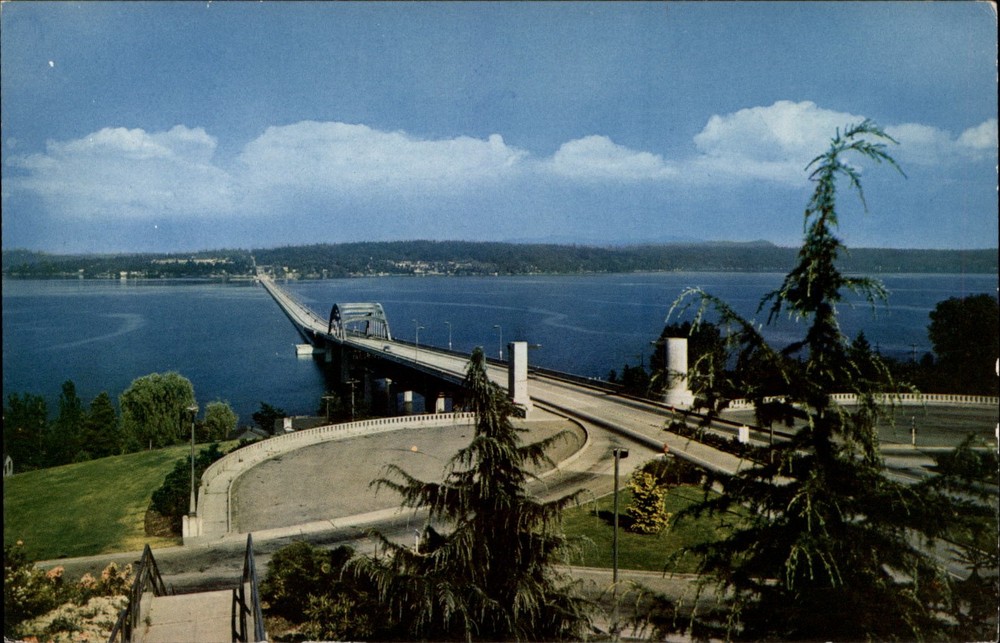 Lake Washington Floating Bridge Seattle Washington vintage postcard c727