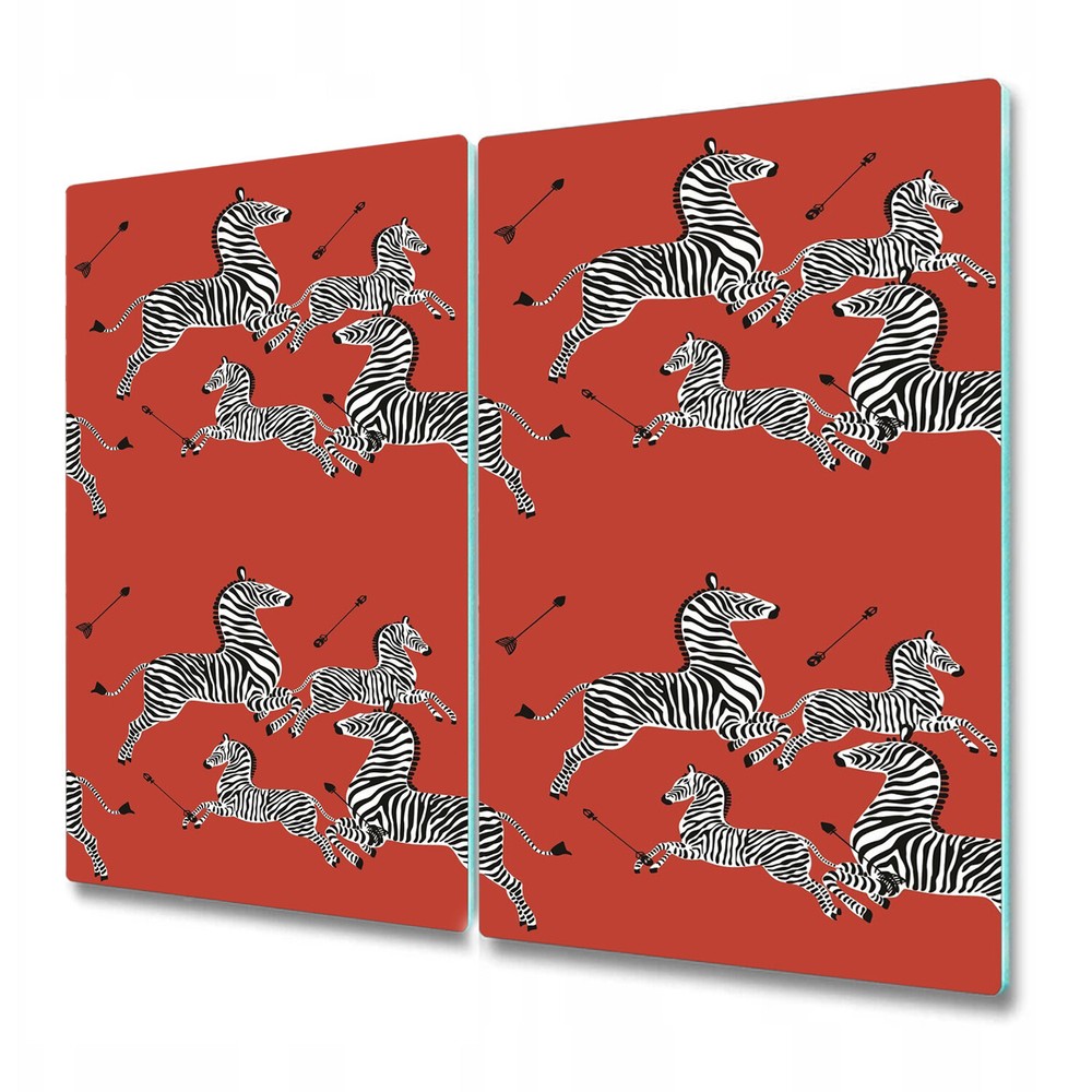 Glass Cutting Board Red flying Jumping zebras print Retro Animals 2x30x52